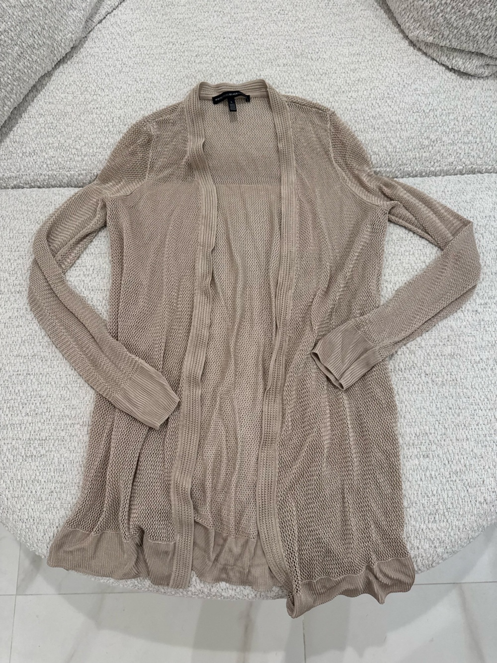 White House Black Marker Taupe Open Front Women's Cardigan Sweater